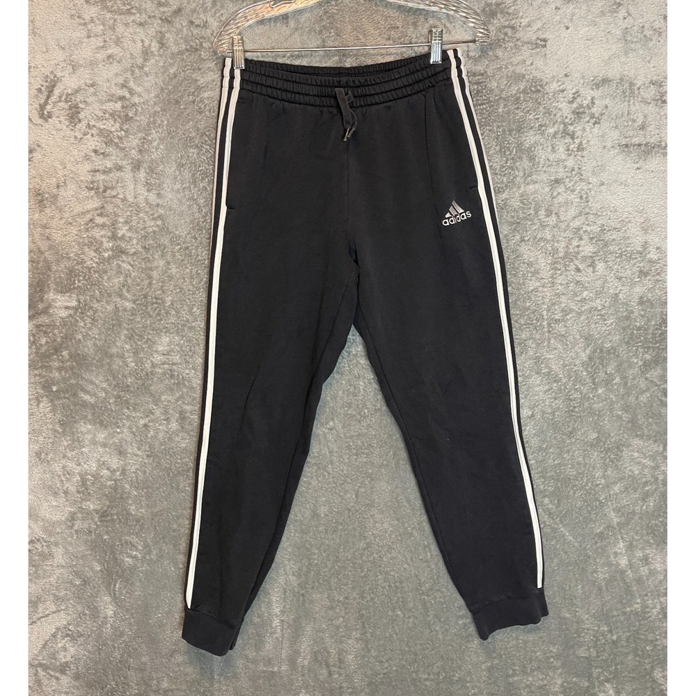 adidas Women Essentials 3 Stripes Classic Black Fleece Joggers M Comfy Lounge